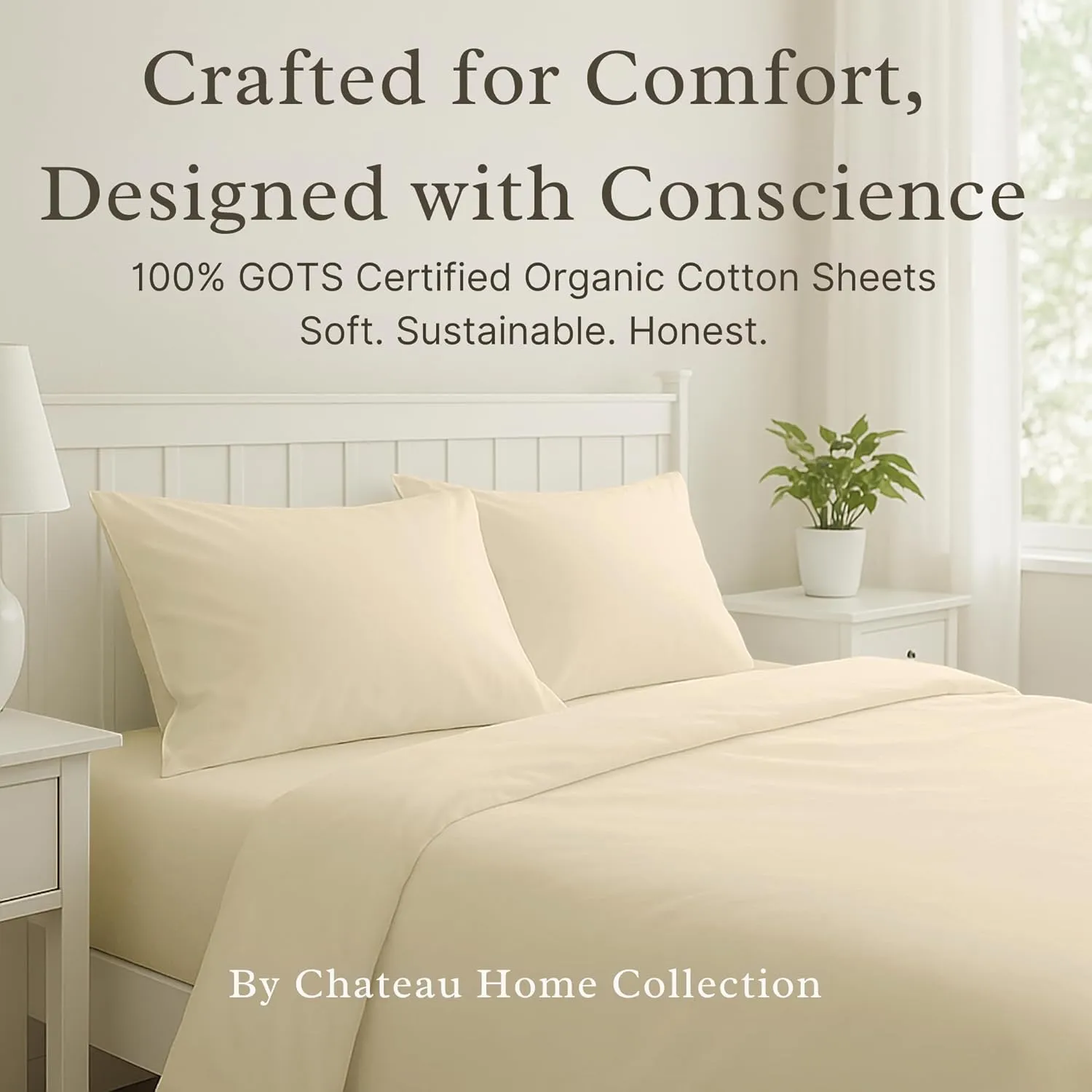 100% Organic Cotton King Size Sheets Set - Luxury Sateen Weave 300 TC 4 Piece Deep Pocket King Sheets Fits Upto 17", GOTS Certified Naturally Cool Soft Breathable & Comfy Sheet & Pillowcase Sets,- Tan