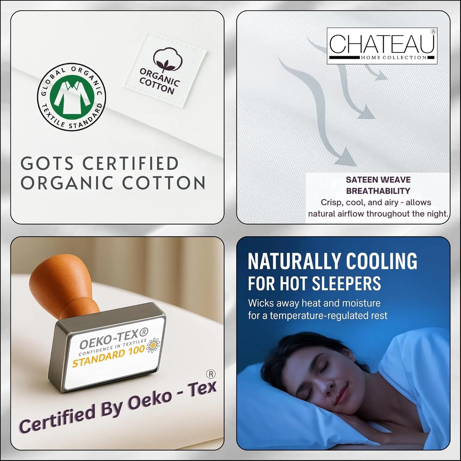 100% Organic Cotton King Size Sheets Set - Luxury Sateen Weave 300 TC 4 Piece Deep Pocket King Sheets Fits Upto 17", GOTS Certified Naturally Cool Soft Breathable & Comfy Sheet & Pillowcase Sets,- Tan