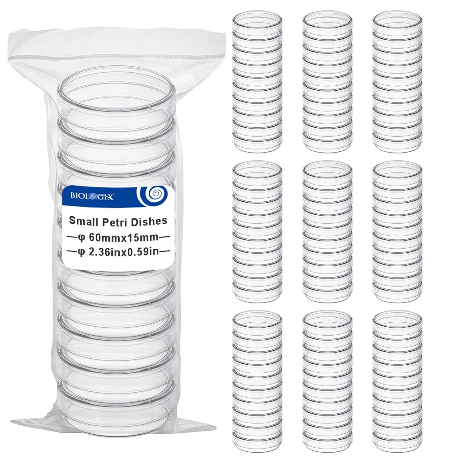 100 Pack Petri Dish, 60×15mm Sterile Thick Petri Dishes with Lid, Clear Stackable Thick Plastic Culture Dishes for Lab Experiment, School Science Project, Myclogy, Biology