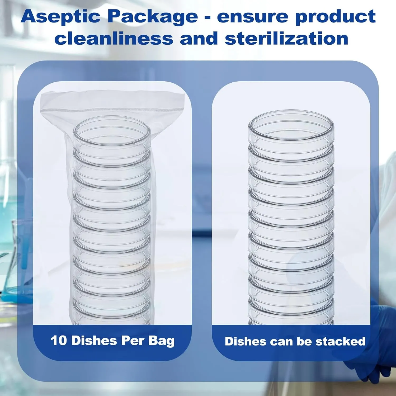 100 Pack Petri Dish, 60×15mm Sterile Thick Petri Dishes with Lid, Clear Stackable Thick Plastic Culture Dishes for Lab Experiment, School Science Project, Myclogy, Biology