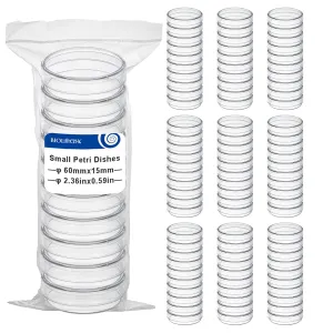 100 Pack Petri Dish, 60×15mm Sterile Thick Petri Dishes with Lid, Clear Stackable Thick Plastic Culture Dishes for Lab Experiment, School Science Project, Myclogy, Biology