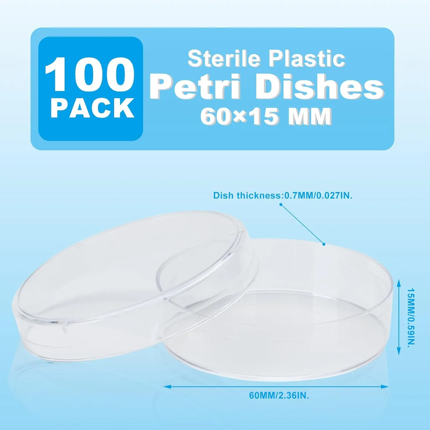 100 Pack Petri Dish, 60×15mm Sterile Thick Petri Dishes with Lid, Clear Stackable Thick Plastic Culture Dishes for Lab Experiment, School Science Project, Myclogy, Biology