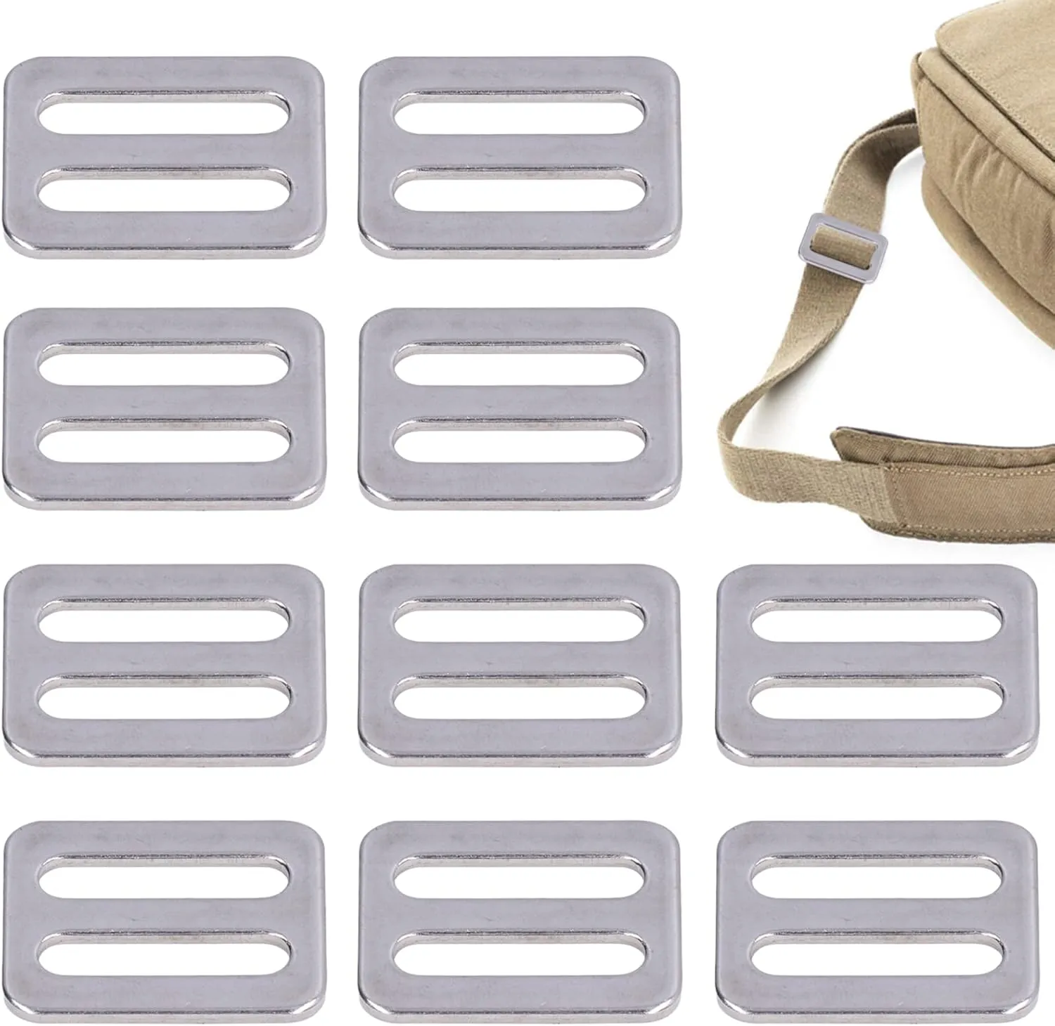 10PCS Adjustable Buckle Fasteners, 316 Stainless Steel Adjuster Slider Tri-Glide Buttons Webbing Slider Buttons Buckle Clasps Webbing Strap Tri Glide DIY Accessories for Collars Straps,36x29mm