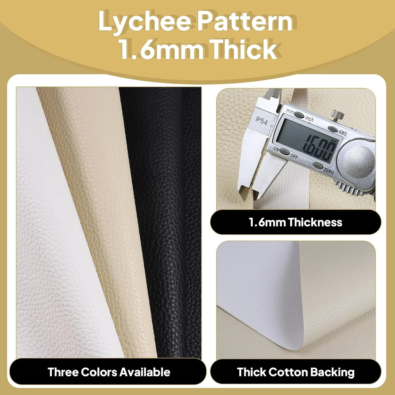 1.6mm Thick Heavy Duty Vinyl Fabric Marine 26" Wide by 36" Waterproof Synthetic Leather Sheets Anti-UV,Non-Peeling for Boat Auto Home Upholstery Crafts, DIY Sewings, Sofa, Handbag Beige