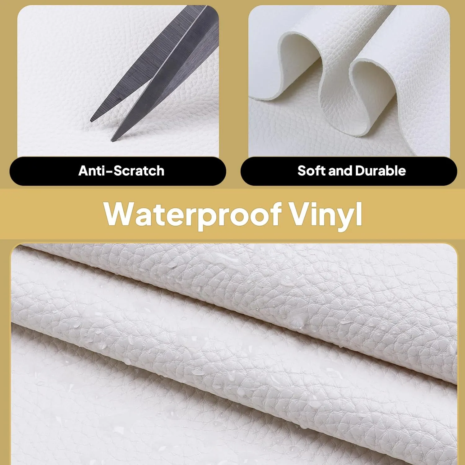 1.6mm Thick Heavy Duty Vinyl Fabric Marine Waterproof Synthetic Leather Sheets Anti-UV,Non-Peeling for Boat Auto Home Upholstery Crafts, DIY Sewings, Sofa, Handbag 54" Wide, White 54"x24"