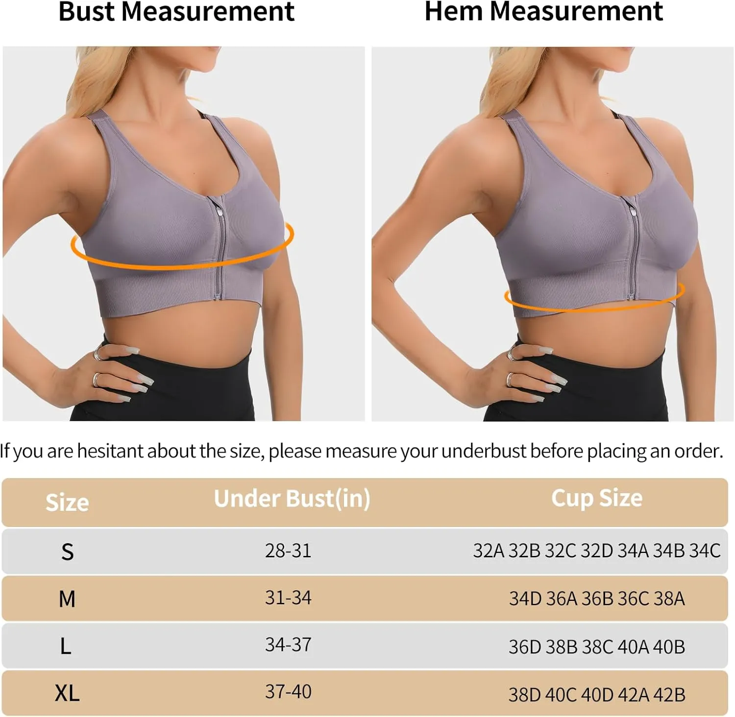 2 Pack Sports Bras for Women, Zipper Front Closure Workout Running Bra High Impact Seamless Padded Wireless Yoga Bras