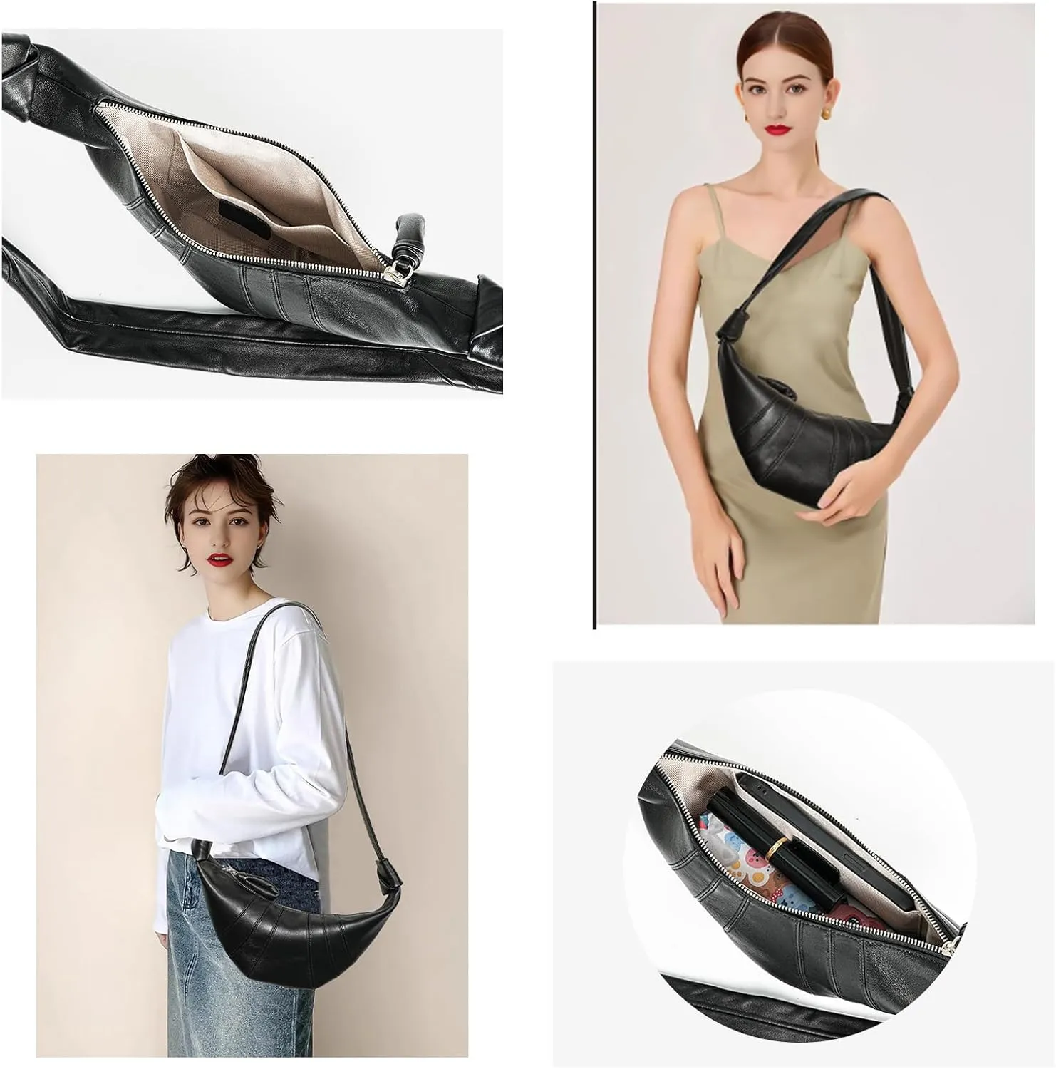 2025 New Genuine Leather croissant,crossbody crescent bag,shoulder chest bag,sheepskin croissant,crossbody bag