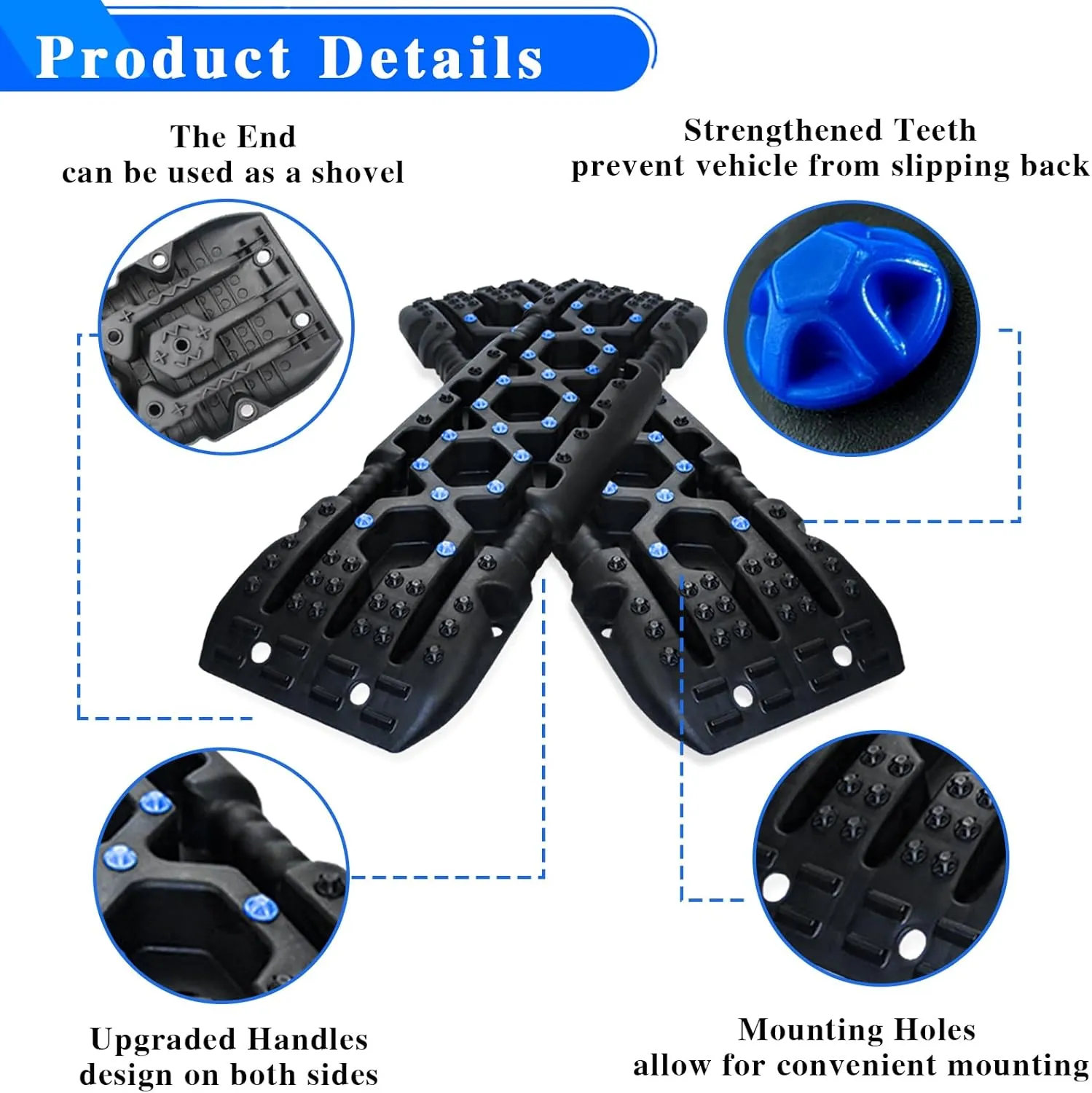 2PCS Recovery Boards, 41.1" X 11.4" Traction Boards, Easy to Store and Carry, Upgraded Traction Board for Snow, Mountain, Mud and Other Complex Terrain, Blue Non-Slip Design
