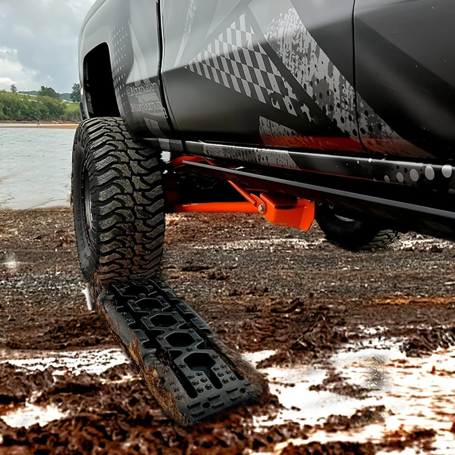 2PCS Traction Boards, 41.1" X 11.4" Tire Traction Mats, Recovery Board for Off-Road Desert, Snow, Mud, Mountain and Other Complex Terrains, Black