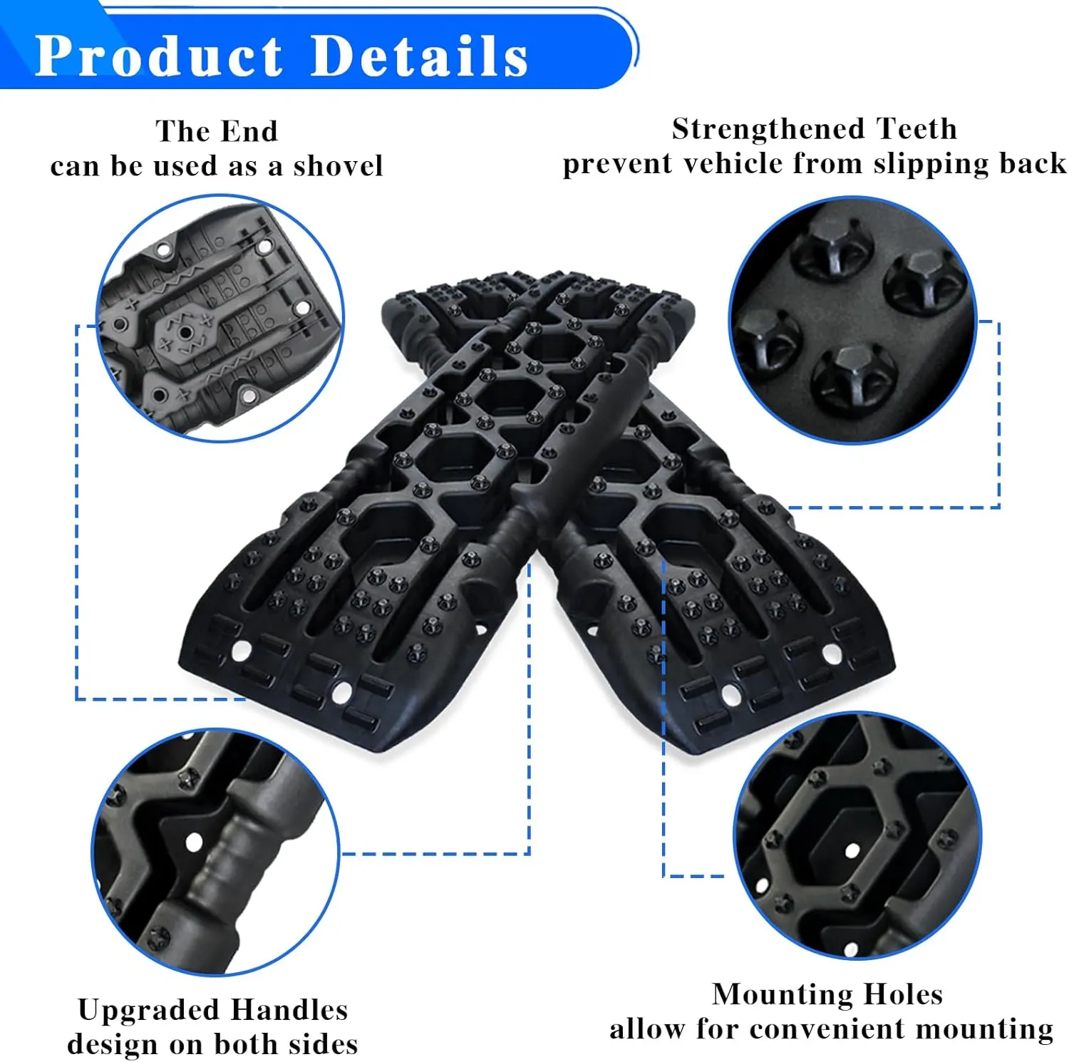 2PCS Traction Boards, 41.1" X 11.4" Tire Traction Mats, Recovery Board for Off-Road Desert, Snow, Mud, Mountain and Other Complex Terrains, Black