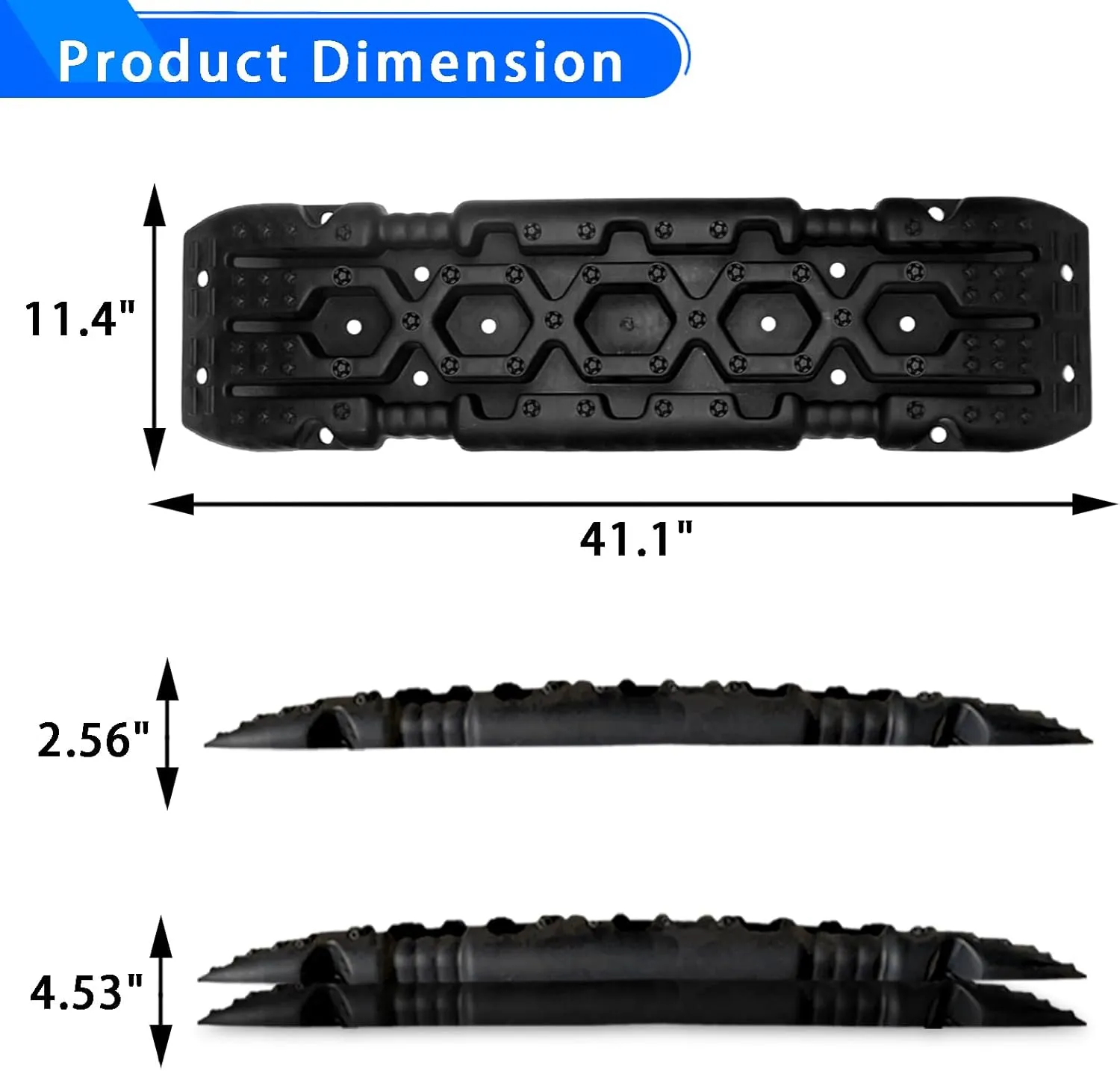 2PCS Traction Boards, 41.1" X 11.4" Tire Traction Mats, Recovery Board for Off-Road Desert, Snow, Mud, Mountain and Other Complex Terrains, Black