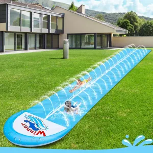 30ft Slip Splash and Slide, Heavy Duty Lawn Water Slide, Extra Long Slip Water Slides with 2 Bodyboards for Kids Adults Toy with Sprinkler, Sports Outdoor Garden Backyard (A)