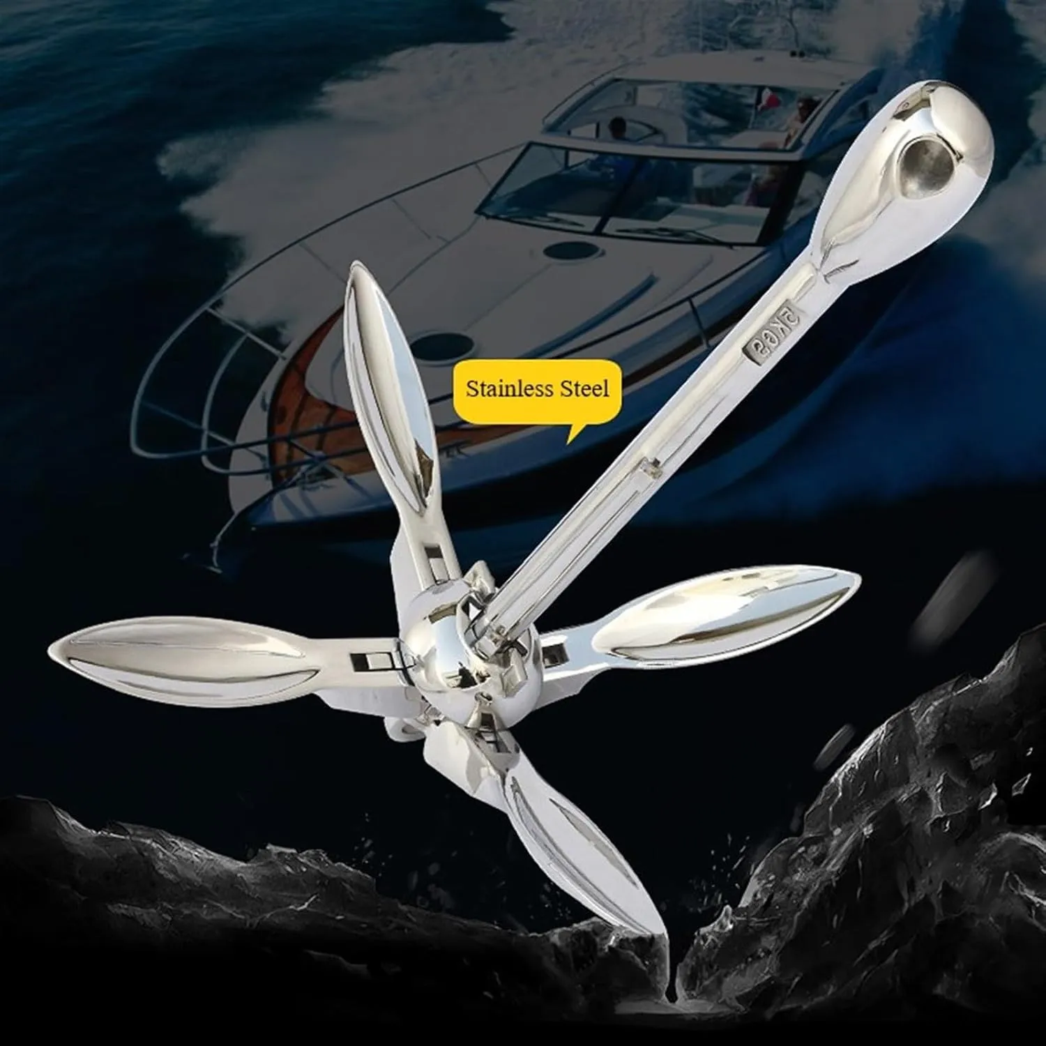 316 Stainless Steel Folding Boat Anchor, 1.5LBS-13.2LBS Grapnel Anchor for Kayak, Canoe, Jet Ski Watercraft Anchor Accessories