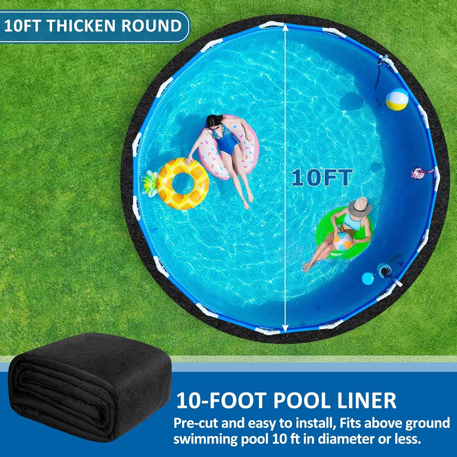 350G/M² Thicker Pool Liner Pad for Above Ground Swimming Pools,10 Ft Round Under Pool Padding, Durable Geotextile Material, Double Density Puncture Resistant, Extend Liner Life,Mats for Pool Bottom