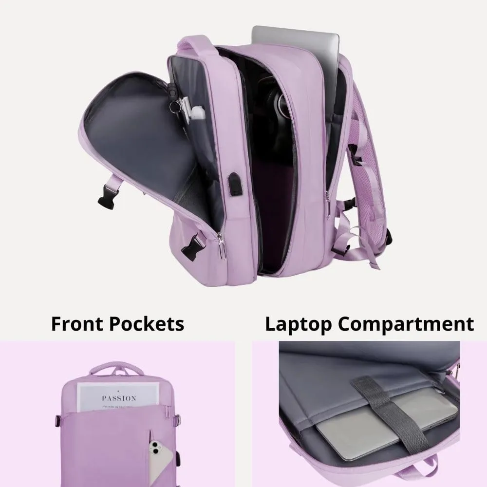 35L Travel Laptop Backpack with USB Charging Port, Waterproof & TSA-Friendly Carry On for 17.3'' Laptops (Lilac)