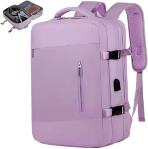 35L Travel Laptop Backpack with USB Charging Port, Waterproof & TSA-Friendly Carry On for 17.3'' Laptops (Lilac)
