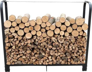 4ft Firewood Rack Outdoor Indoor, Heavy Duty Wood Log Holder Stand with Wire Rope & Legs, Metal Firewood Stacker for Fireplace Patio Backyard, Matte Black