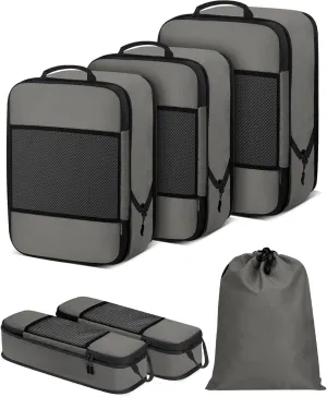 6 PCS Set Compression Packing Cubes for Travel, Lightweight Travel Packing Organizer Bags Travel Essentials for Carry On, Suitcase, Travel Bags, Home Closet - Grey