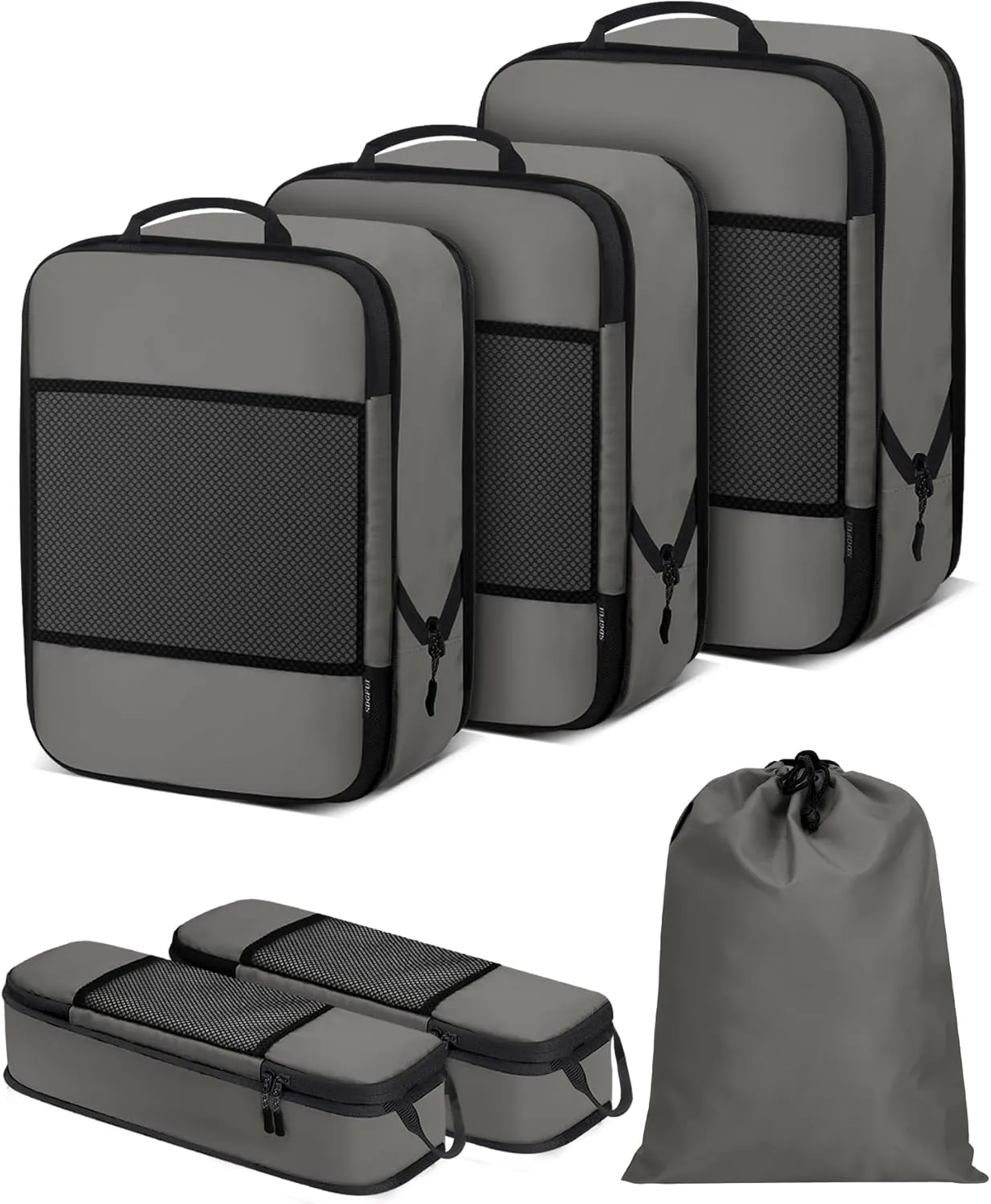 6 PCS Set Compression Packing Cubes for Travel, Lightweight Travel Packing Organizer Bags Travel Essentials for Carry On, Suitcase, Travel Bags, Home Closet - Grey