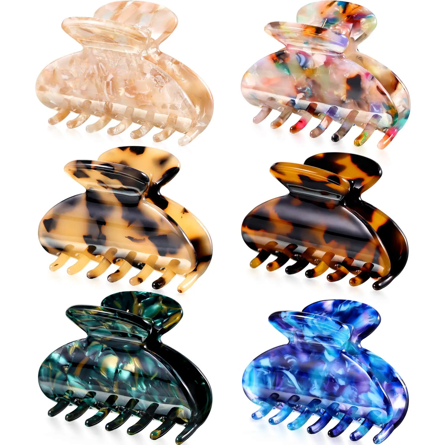 6 Pieces Tortoise Shell Hair Claw Clip for Women 2 Inch Medium Tortoise Hair Clip French Resin Clamp for Woman, Assorted Design