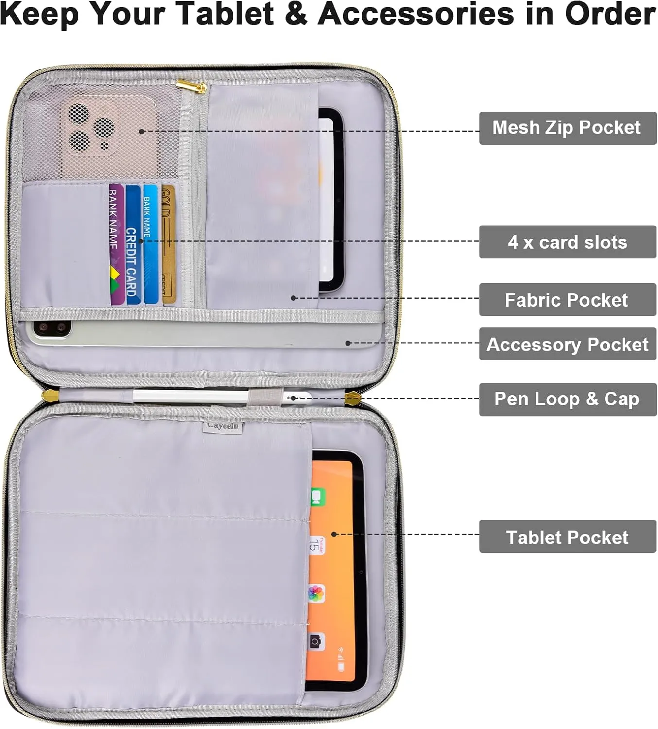 9-11 Inch iPad Sleeve Case, Puffy Padded Pouch Bag for iPad Pro 11-in (M4), iPad 10.9 (10th Gen), iPad Air 11-in (M2), Galaxy Tab S9/S8 (Black-11)