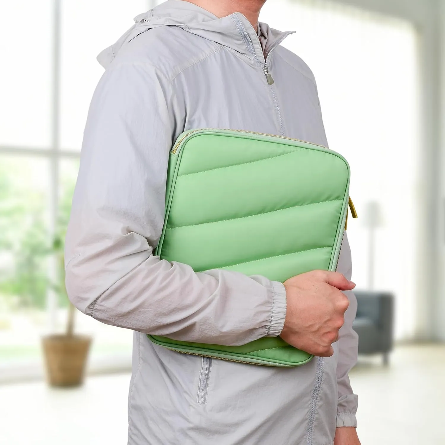 9-11 Inch Puffy Tablet Sleeve Case, Padded Pouch Bag for iPad Pro 11-in (M4), iPad 10.9 (10th Gen), iPad Air 11-in (M2), Galaxy Tab S9/S8 (Matcha Green-11)