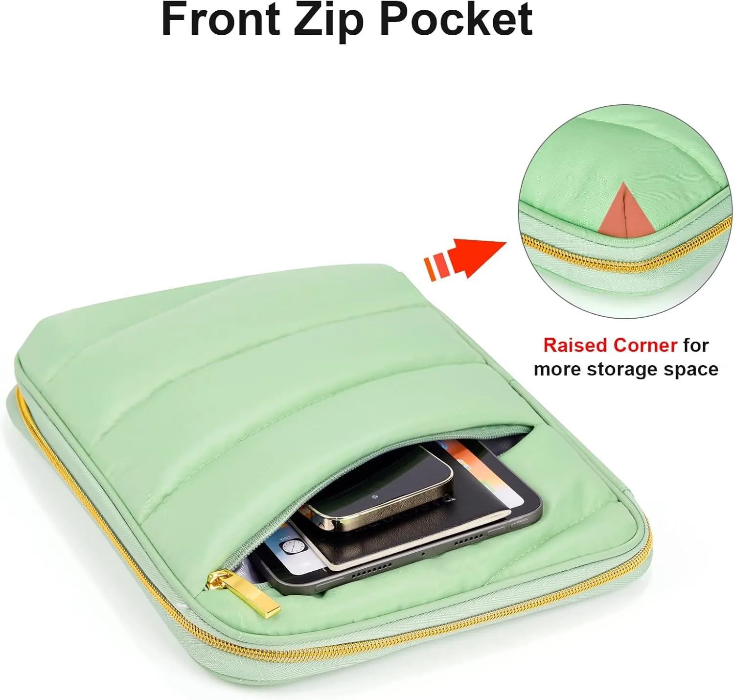 9-11 Inch Puffy Tablet Sleeve Case, Padded Pouch Bag for iPad Pro 11-in (M4), iPad 10.9 (10th Gen), iPad Air 11-in (M2), Galaxy Tab S9/S8 (Matcha Green-11)