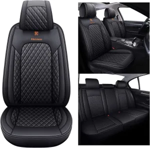 Aierxuan 5 Car Seat Covers Full Set Waterproof Leather Universal Fit for Kia Soul Sorento Hyundai Elantra Civic Jeep Wrangler Santa Fe Tucson Ford Explorer Edge Lexus (Full Set, Black)