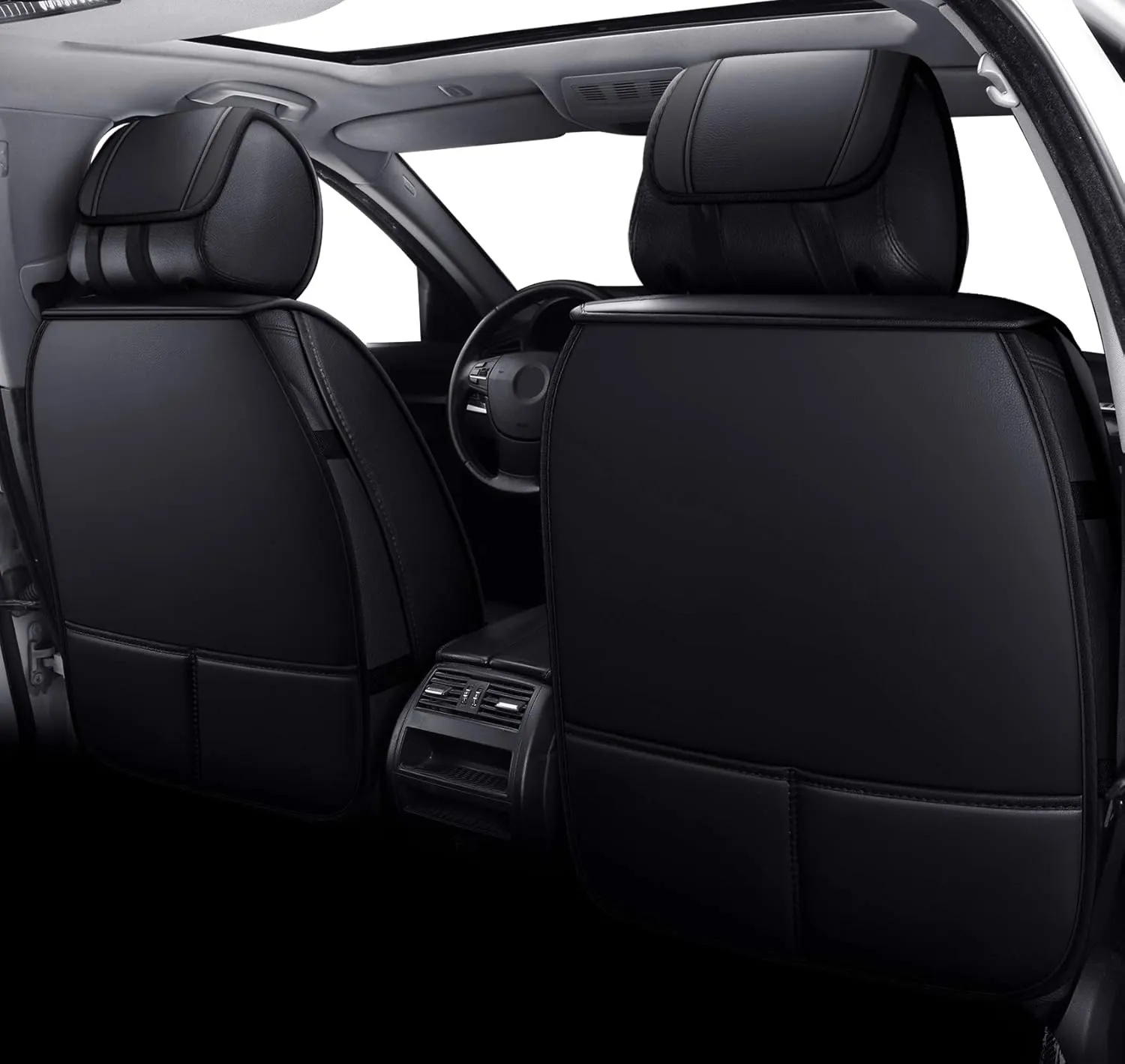 Aierxuan 5 Car Seat Covers Full Set Waterproof Leather Universal Fit for Kia Soul Sorento Hyundai Elantra Civic Jeep Wrangler Santa Fe Tucson Ford Explorer Edge Lexus (Full Set, Black)