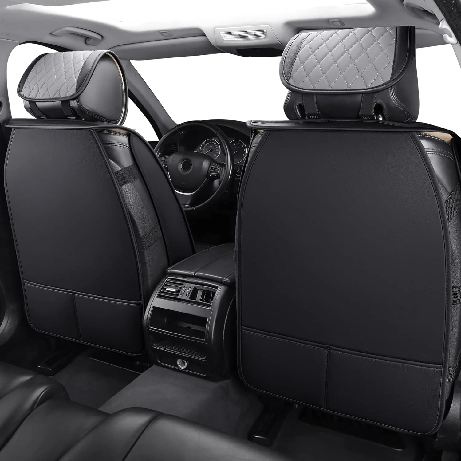 Aierxuan Front Driver Seat Covers for Cars Universal Fit for Honda Toyota Hyundai Elantra Jeep Wrangler Liberty Acura Mitsubishi Outlander Nissan Lexus VW Jetta Passat (2PCS Front,Black-Grey)