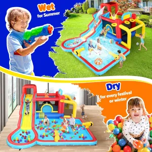 AKEYDIY Inflatable Water Slide Bounce House 13 in 1 Waterfall Waves Mega Water Slides Park |Water Bounce House,Splash & Blast Bouncer,Ball Toss,Soccer Gate,Kids Bounce House with Slide for Backyard