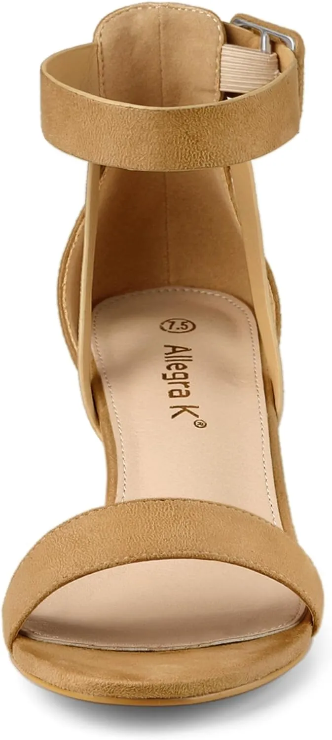 Allegra K Women's Ankle Strap Block Low Heel Sandal