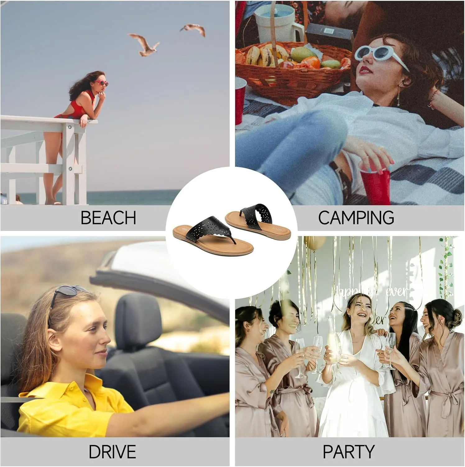 ALLOT Women's Flat Sandals T-Strap Thong Flip Flops Comfortable Summer Beach Shoes