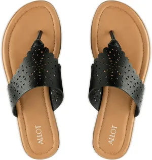 ALLOT Women's Flat Sandals T-Strap Thong Flip Flops Comfortable Summer Beach Shoes