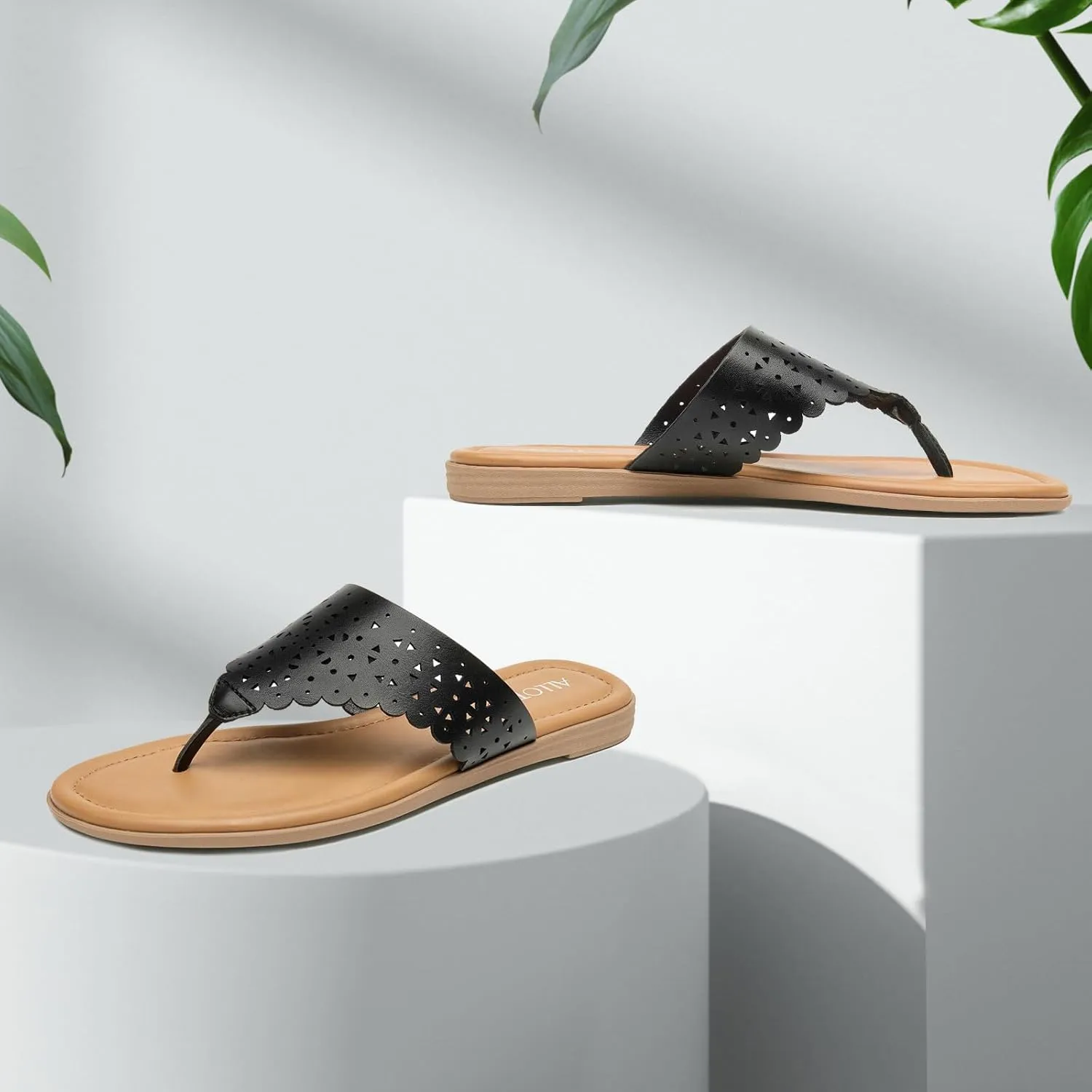 ALLOT Women's Flat Sandals T-Strap Thong Flip Flops Comfortable Summer Beach Shoes