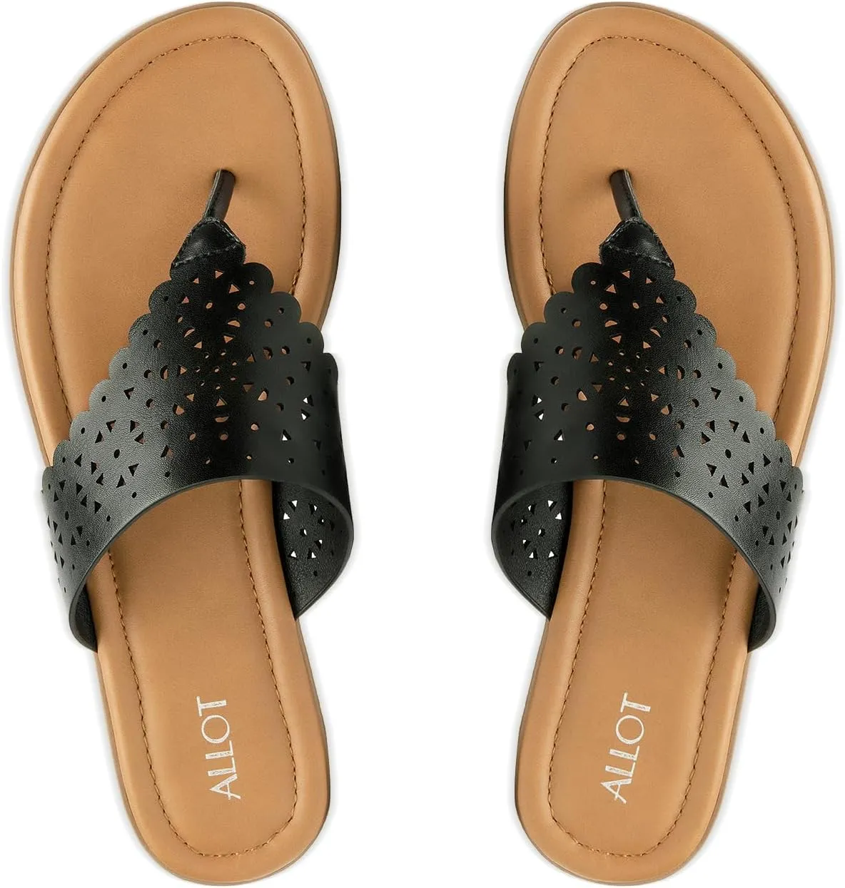 ALLOT Women's Flat Sandals T-Strap Thong Flip Flops Comfortable Summer Beach Shoes