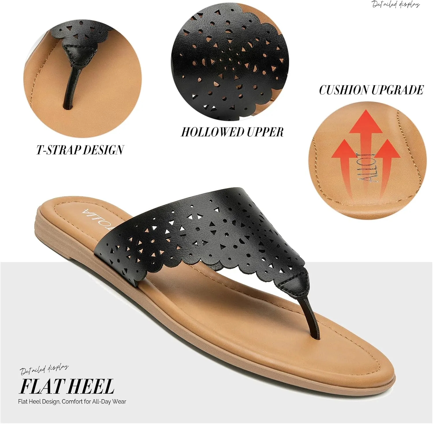 ALLOT Women's Flat Sandals T-Strap Thong Flip Flops Comfortable Summer Beach Shoes