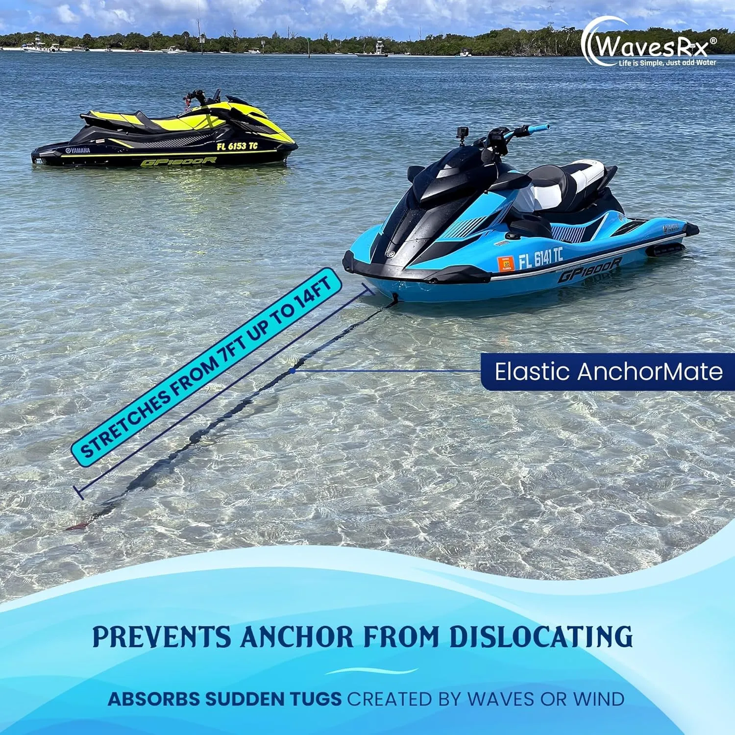 AnchorMate BowTether Bungee Line | Boat Bungee Dock Lines for Boats, PWCs & Kayaks | Absorbs Shock from Swells & Wind, Prevents Anchor Dislodging | Perfect for Anchoring, Mooring & Tethering