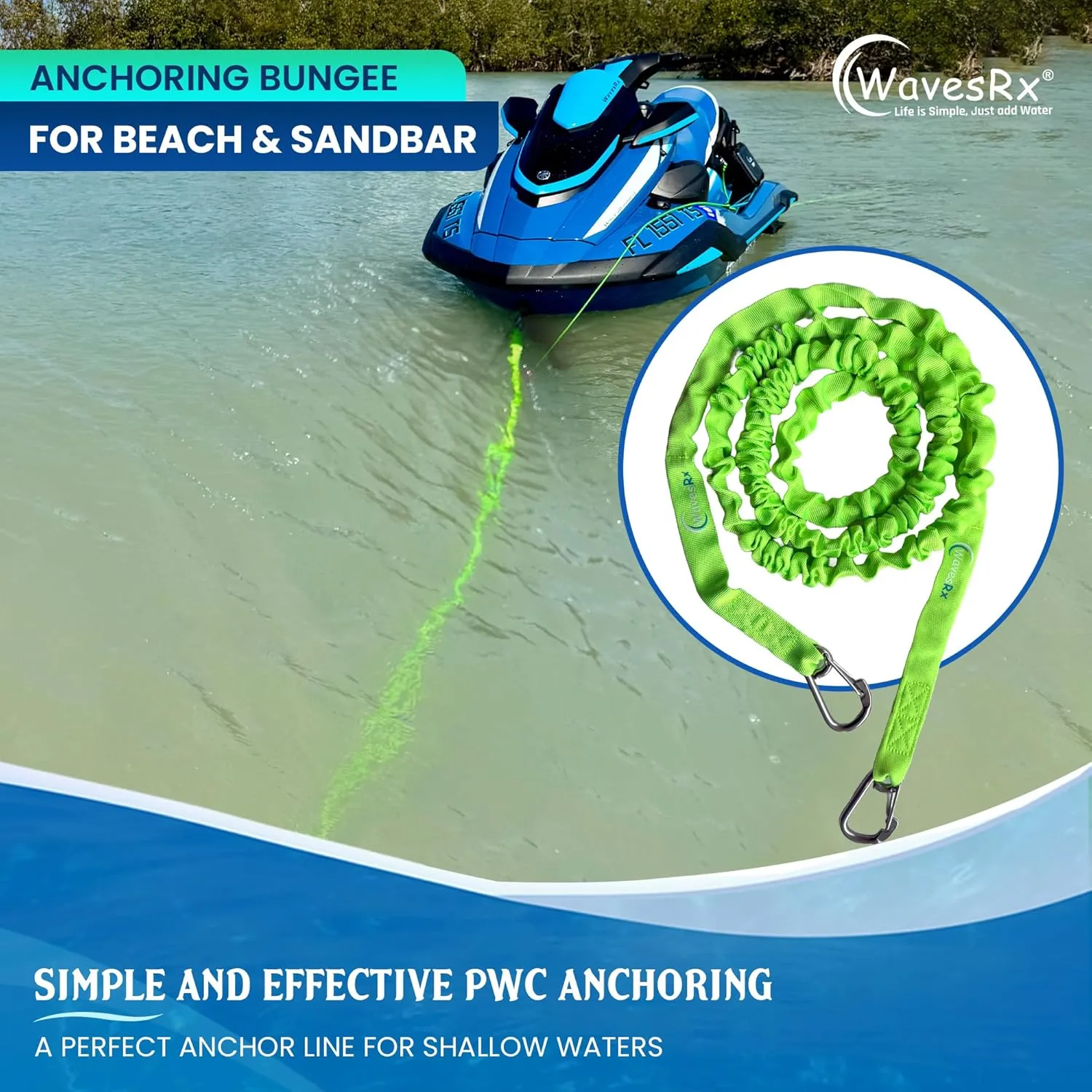 AnchorMate BowTether Bungee Line | Boat Bungee Dock Lines for Boats, PWCs & Kayaks | Absorbs Shock from Swells & Wind, Prevents Anchor Dislodging | Perfect for Anchoring, Mooring & Tethering