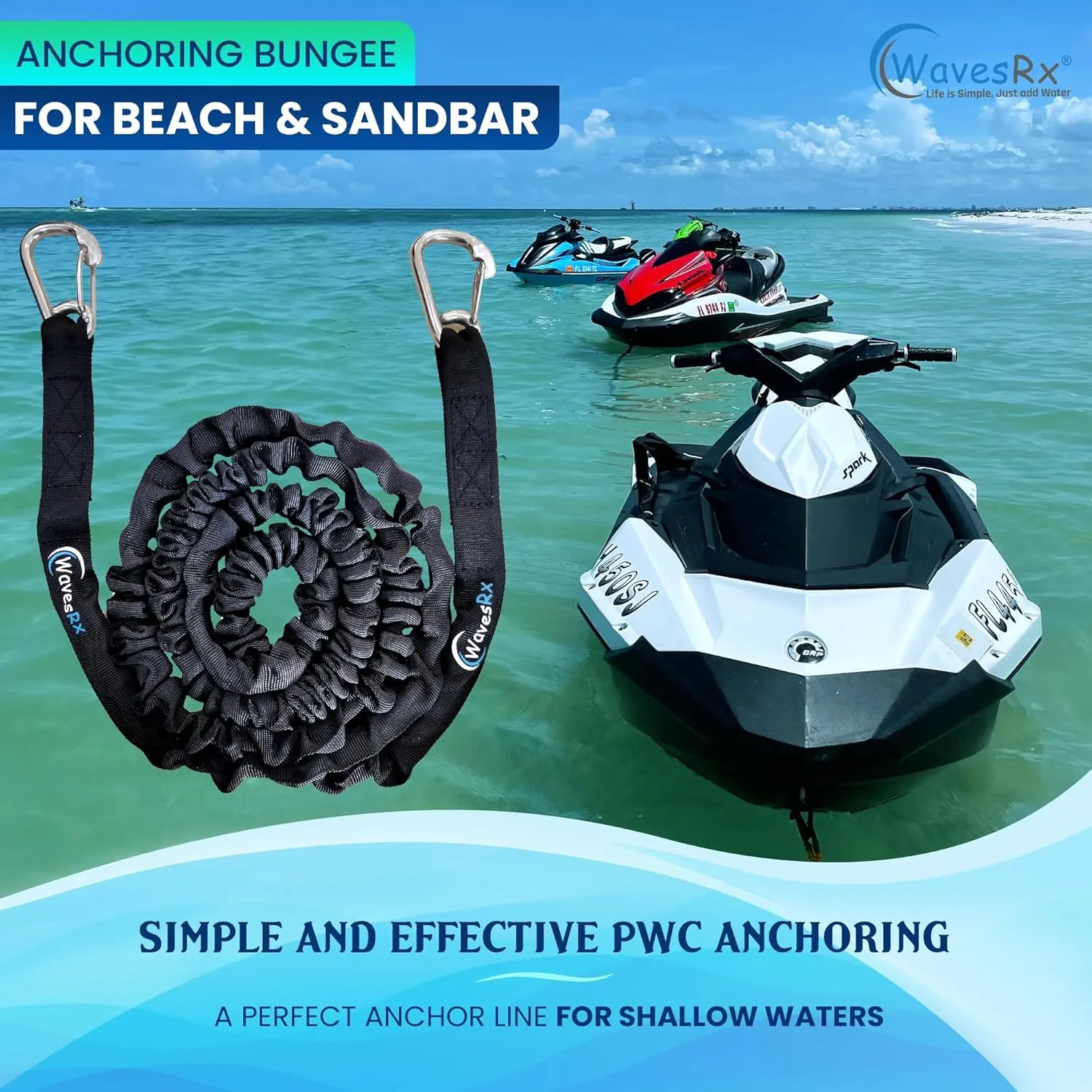 AnchorMate BowTether Bungee Line | Boat Bungee Dock Lines for Boats, PWCs & Kayaks | Absorbs Shock from Swells & Wind, Prevents Anchor Dislodging | Perfect for Anchoring, Mooring & Tethering