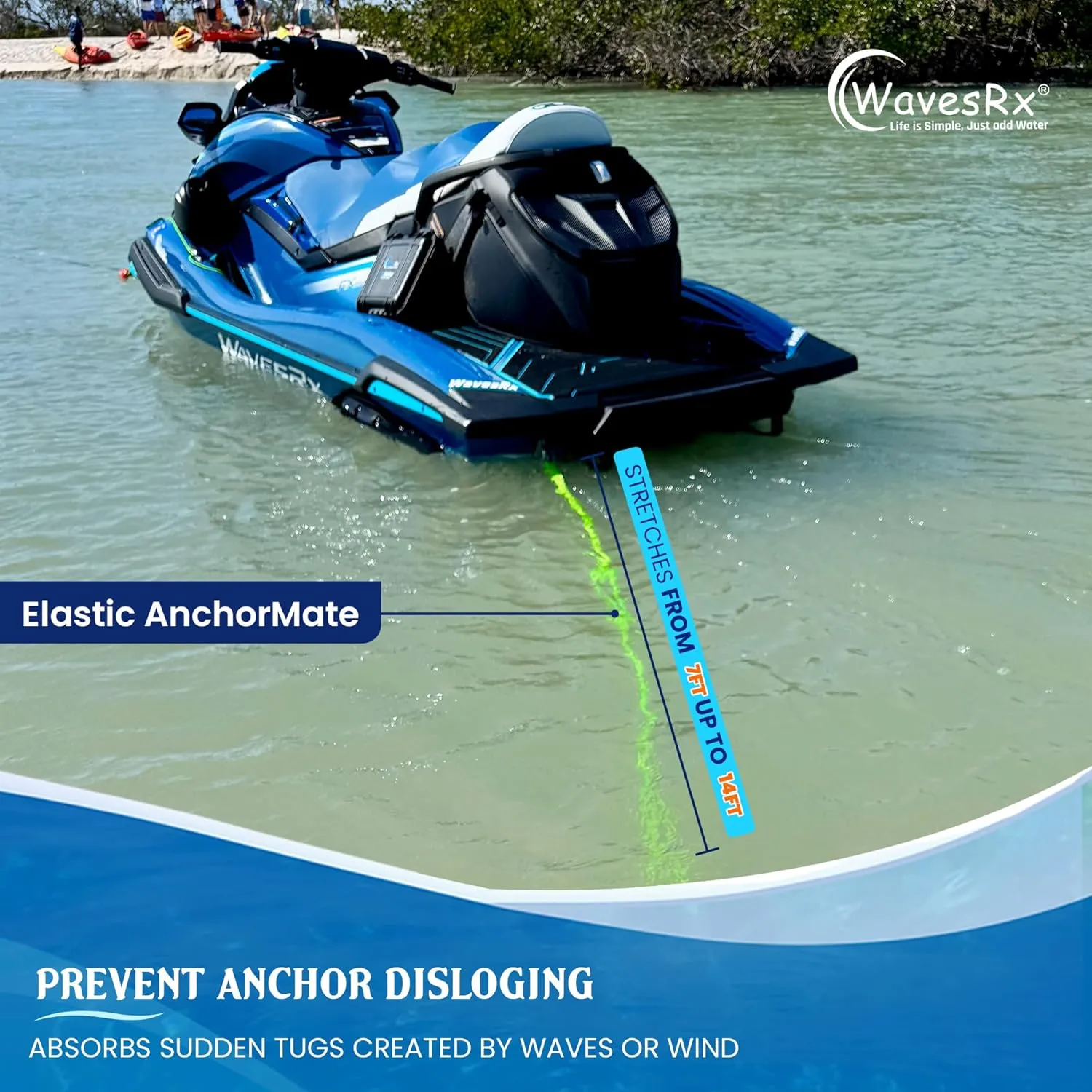 AnchorMate BowTether Bungee Line | Boat Bungee Dock Lines for Boats, PWCs & Kayaks | Absorbs Shock from Swells & Wind, Prevents Anchor Dislodging | Perfect for Anchoring, Mooring & Tethering
