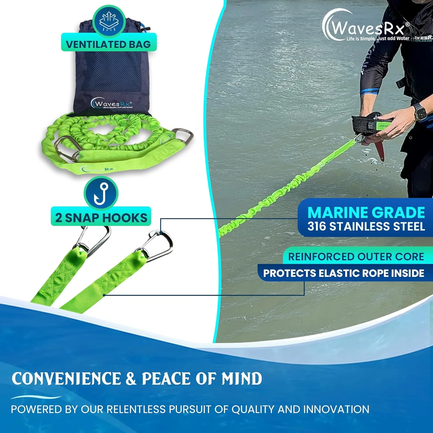 AnchorMate BowTether Bungee Line | Boat Bungee Dock Lines for Boats, PWCs & Kayaks | Absorbs Shock from Swells & Wind, Prevents Anchor Dislodging | Perfect for Anchoring, Mooring & Tethering