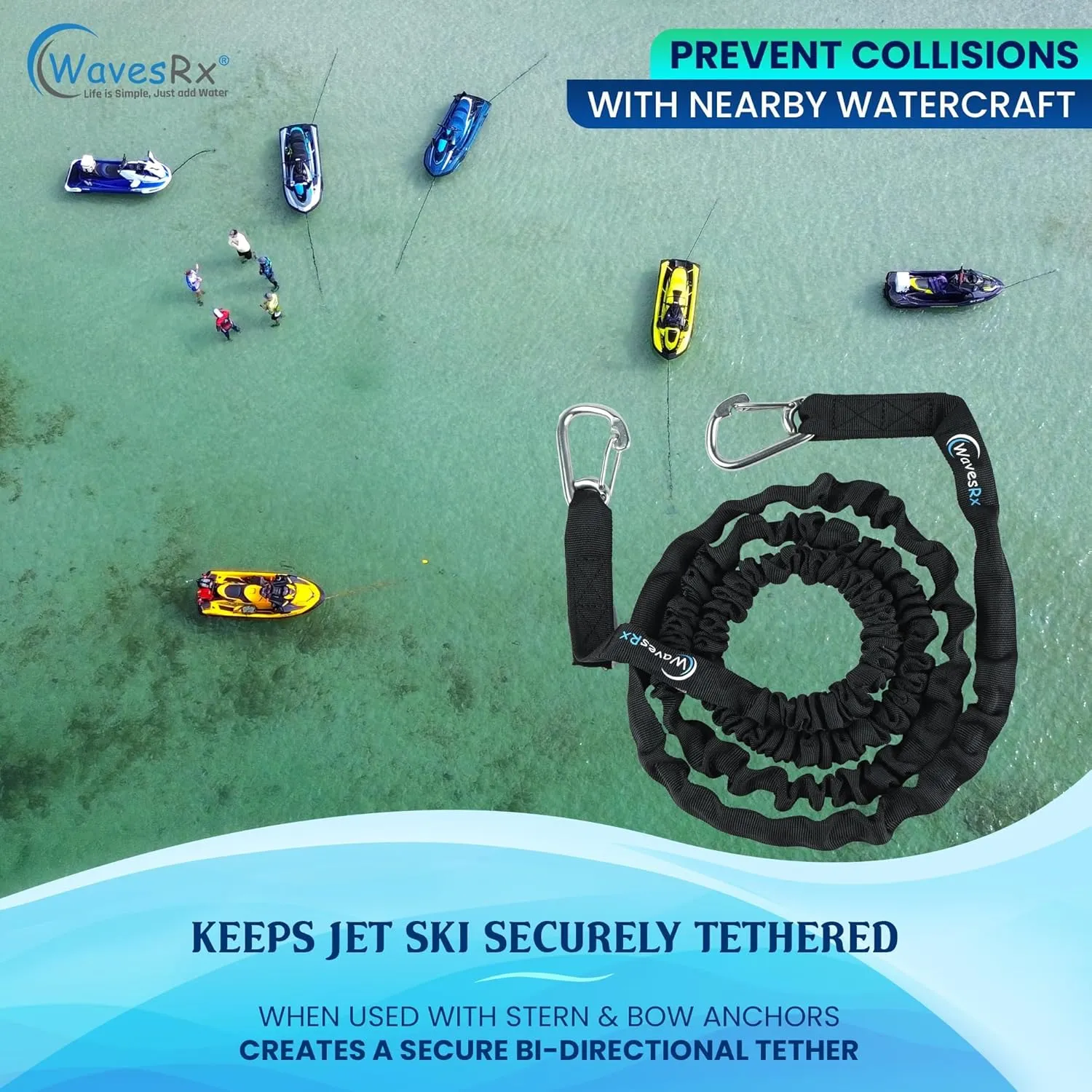 AnchorMate BowTether Bungee Line | Boat Bungee Dock Lines for Boats, PWCs & Kayaks | Absorbs Shock from Swells & Wind, Prevents Anchor Dislodging | Perfect for Anchoring, Mooring & Tethering