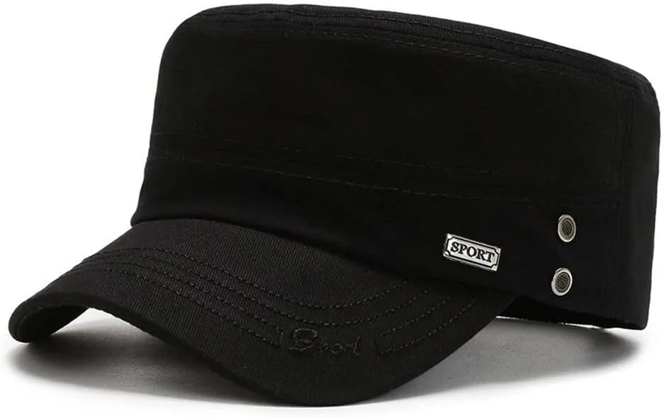 Andy's Orchids Cotton Army Cap, Cadet Hats for Men Women, Unisex Adult Military Twill Flat Top Cap, Adjustable Quick Dry Classic Baseball Cap