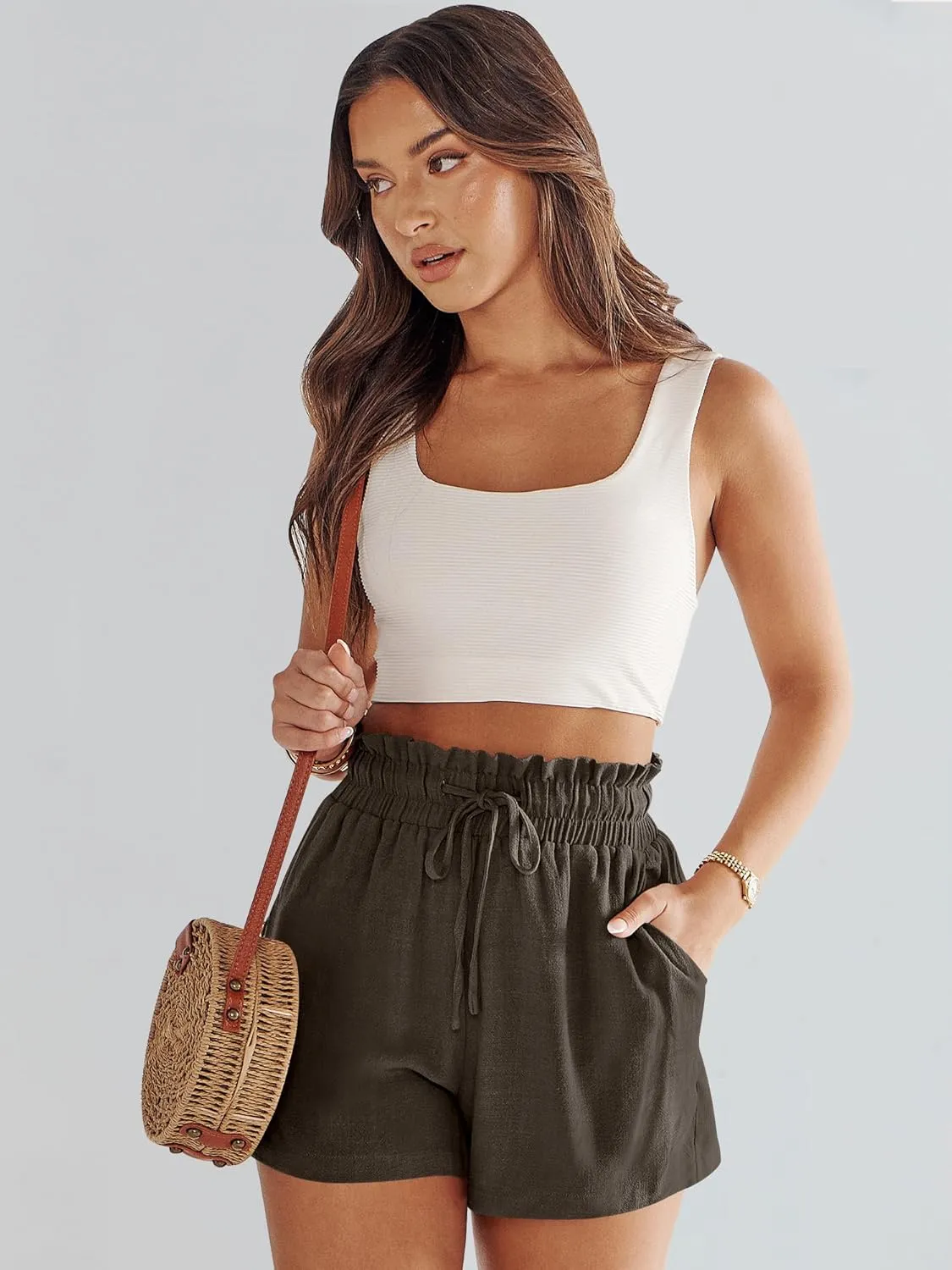 ANRABESS Linen Shorts for Women Summer Casual Wide Leg Loose High Waist Drawstring Dressy Beach Shorts 2025 Comfy Clothes