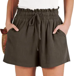 ANRABESS Linen Shorts for Women Summer Casual Wide Leg Loose High Waist Drawstring Dressy Beach Shorts 2025 Comfy Clothes