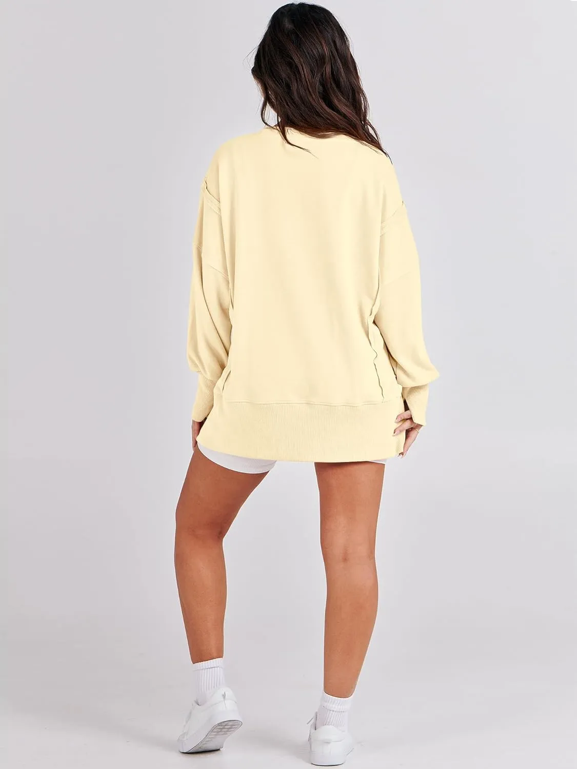 ANRABESS Women's Oversized Sweatshirts Crew Neck Long Sleeve Shirts Casual Loose Slit 2025 Fall Clothes