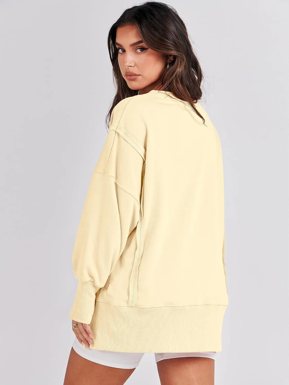 ANRABESS Women's Oversized Sweatshirts Crew Neck Long Sleeve Shirts Casual Loose Slit 2025 Fall Clothes