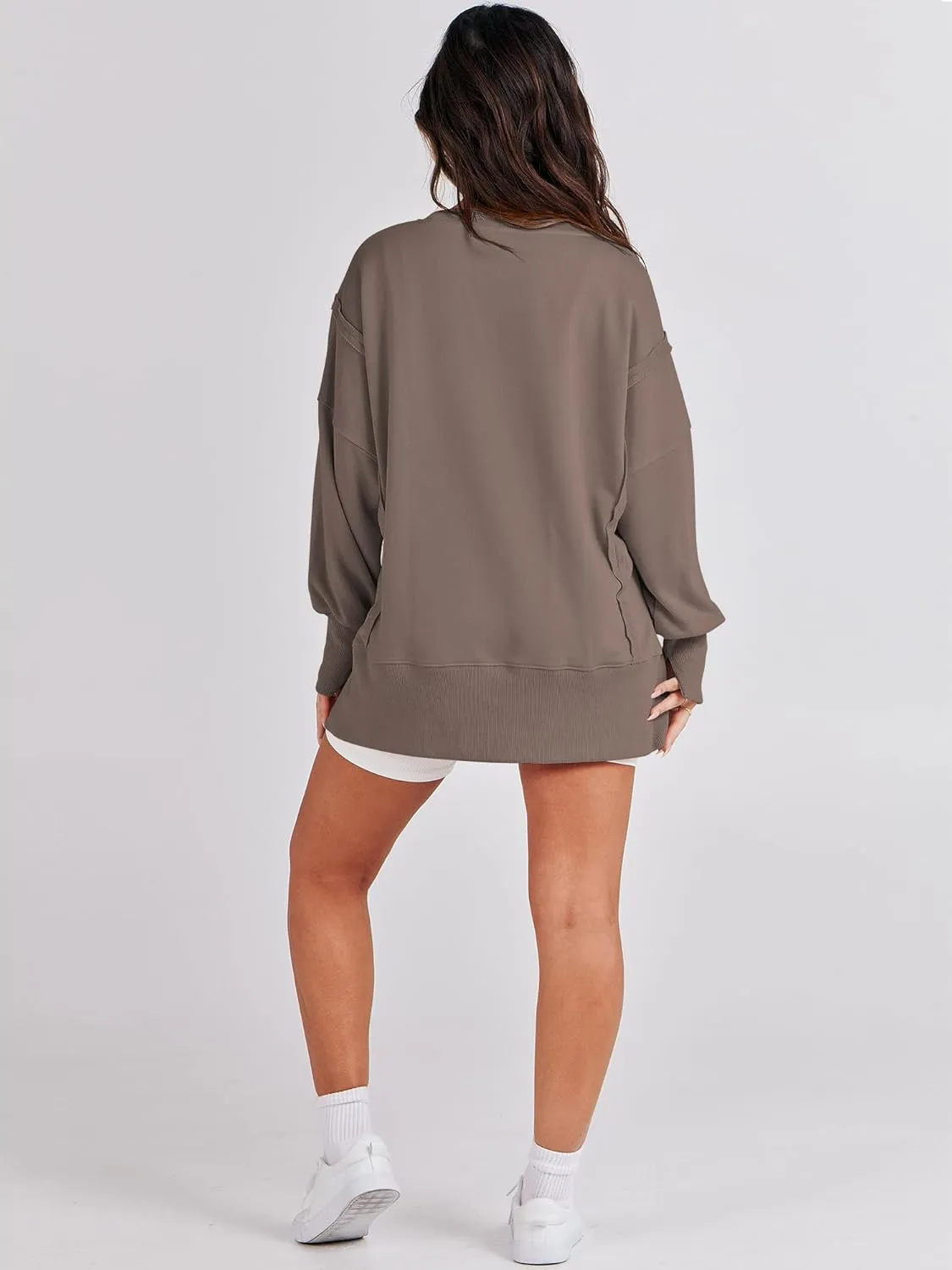 ANRABESS Women's Oversized Sweatshirts Crew Neck Long Sleeve Shirts Casual Loose Slit 2025 Fall Clothes