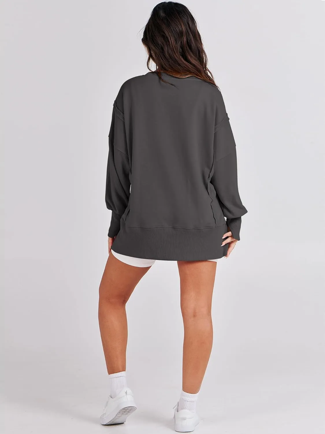 ANRABESS Women's Oversized Sweatshirts Crew Neck Long Sleeve Shirts Casual Loose Slit 2025 Fall Clothes